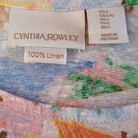 Cynthia Rowley Linen Scenic Print Cap Sleeve Top Large Coastal Resort Summer - Picture 6 of 11